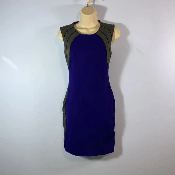 Diane von furstenberg size 0 hallie blue gray color block body con sheath dress - Picture 2 of 10